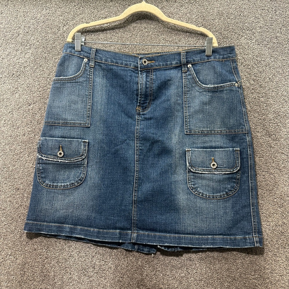 Swak Jeans Women 18 Blue Denim Cargo Skirt Y2K Utility Mini Distressed Wash
